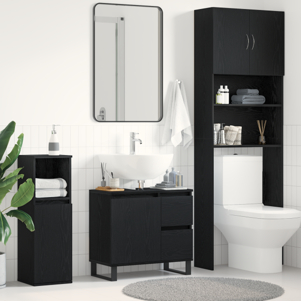 Mueble de lavabo madera de ingeniería roble negro 58x33x60 cm D