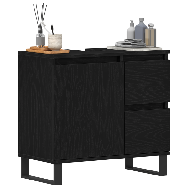 Mueble de lavabo madera de ingeniería roble negro 58x33x60 cm M 3