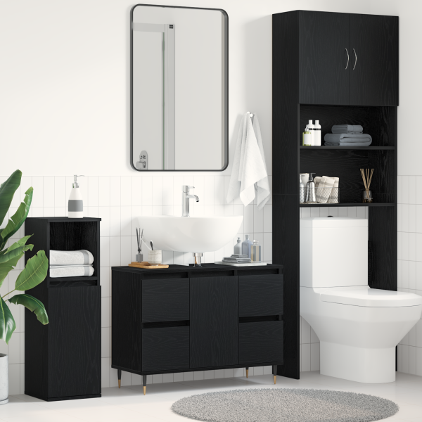 Mueble de lavabo madera de ingeniería roble negro 80x33x60 cm D
