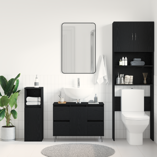Mueble de lavabo madera de ingeniería roble negro 80x33x60 cm M 4