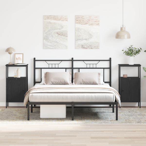 Mesitas de noche 2 uds madera ingeniería roble negro 41x31x80cm M 4