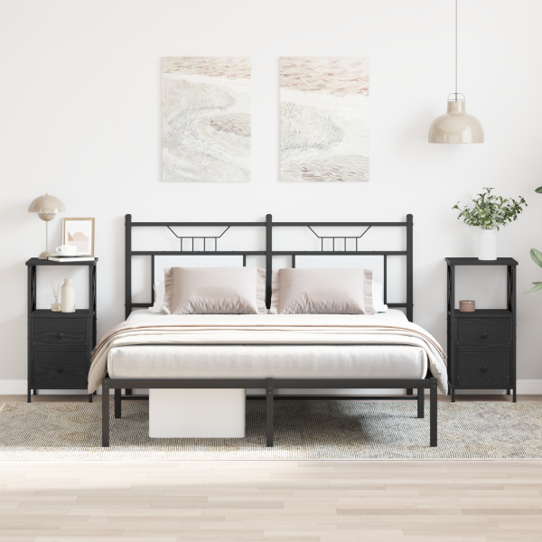 Mesitas de Noche  2 pcs Negro Roble 34x35.5x70 cm Madera Elaborada M 4