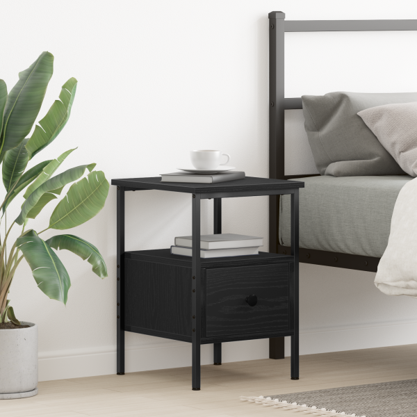 Mesita de noche madera de ingeniería roble negro 34x36x50 cm D