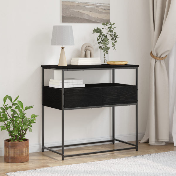 Mesa consola madera ingeniería y acero roble negro 75x40x75 cm D