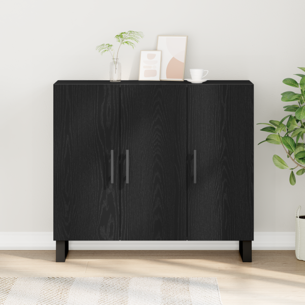 Aparador 3 puertas madera de ingeniería roble negro 90x34x80 cm M 4