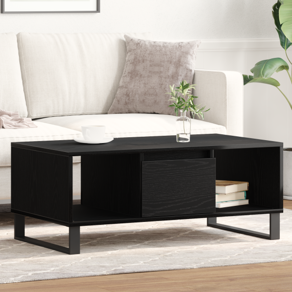 Mesa de centro madera de ingeniería roble negro 90x50x36.5 cm D