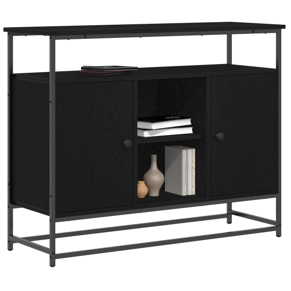 Buffet  Preto Carvalho 100x35x80 cm Madeira Engenharia e Aço M 3