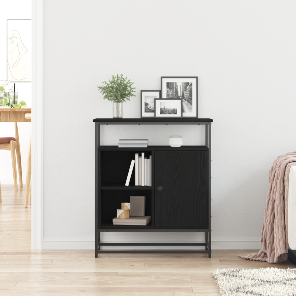 Sideboard  Preto Carvalho 69x35x80 cm Madeira Engenharia e Aço M 4