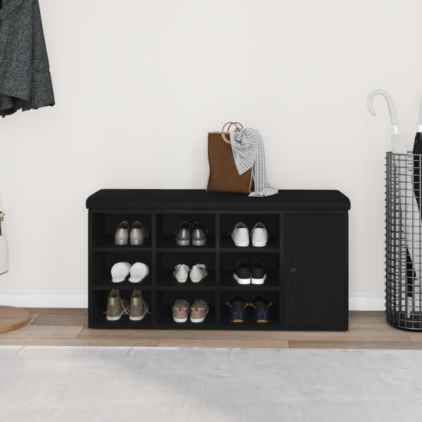 Banco de almacenaje madera ingeniería roble negro 100x30x48 cm M 4