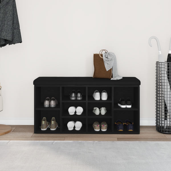 Banco de almacenaje madera ingeniería roble negro 100x30x48 cm M 4