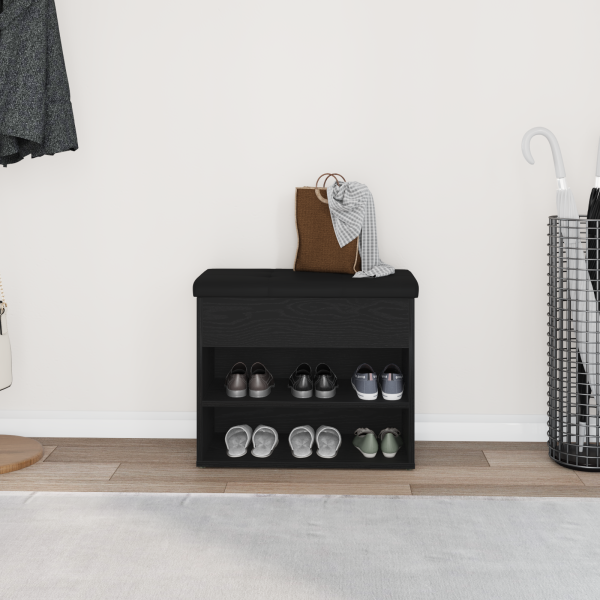 Banco de almacenamiento Negro Roble 60x30x48 cm Madera elaborada M 4