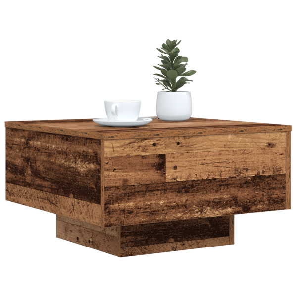 Mesa de centro con luz LED madera envejecida 55x55x31 cm M 3