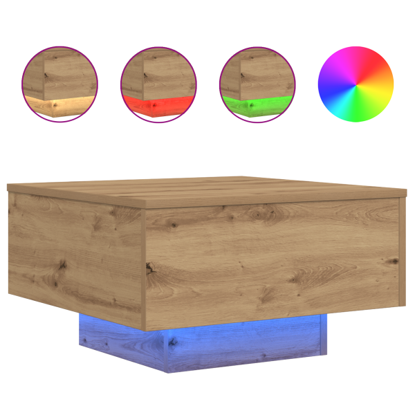 Mesa de centro con luz LED madera roble artisan 55x55x31 cm M 4
