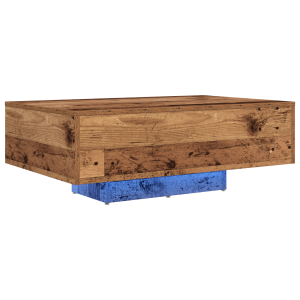 Mesa de centro con luces LED madera envejecida 85x55x31 cm H