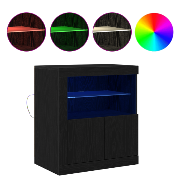 Sideboard  con luces LED Negro Roble 60.5x37x67 cm M 4
