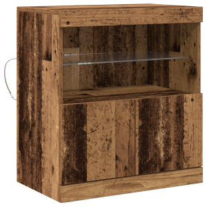 Aparador con luces LED madera envejecida 60x37x67 cm H