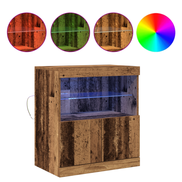 Aparador con luces LED madera envejecida 60x37x67 cm M 4