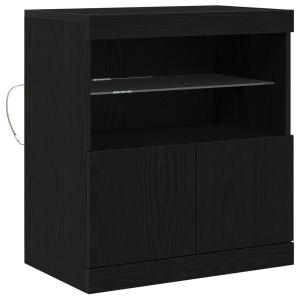 Aparador con luces LED madera roble negro 60x37x67 cm H