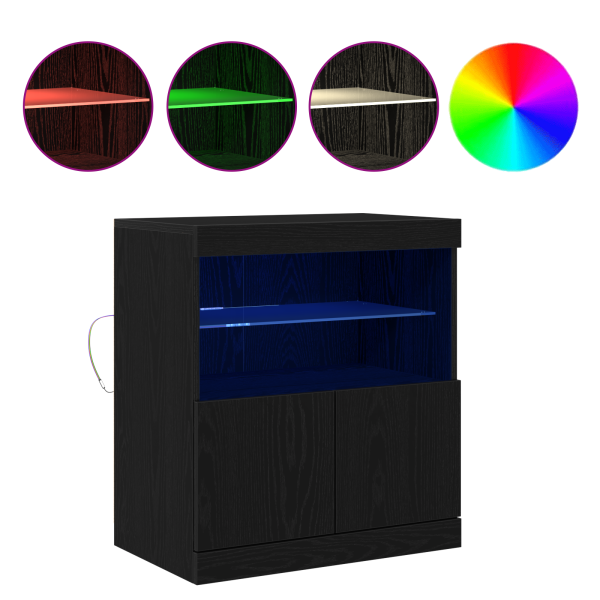 Sideboard  com Luzes LED Carvalho Preto 60x37x67 cm M 4