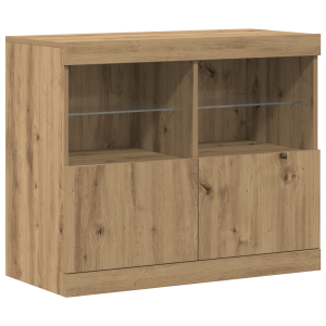Aparador con luces LED madera roble artisan 81x37x67 cm H