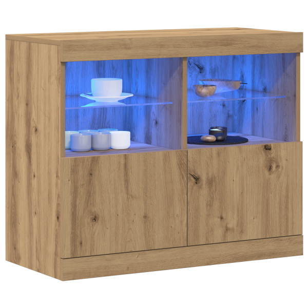 Aparador con luces LED madera roble artisan 81x37x67 cm M 3