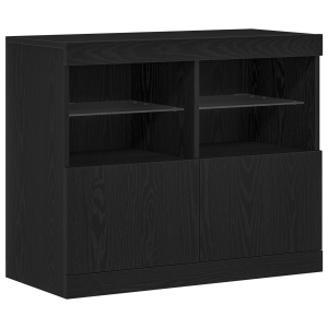 Aparador con luces LED madera roble negro 81x37x67 cm H