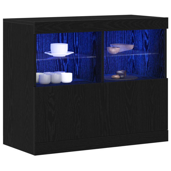 Aparador com Luzes LED Carvalho Preto 81x37x67 cm M 3