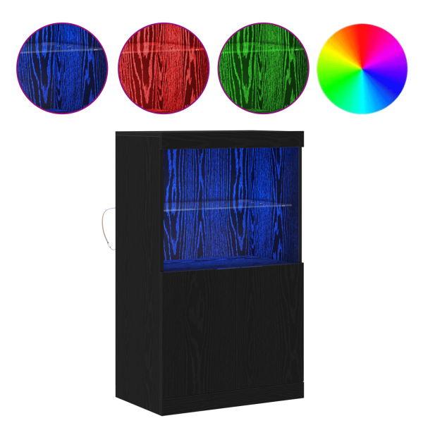 aparador  con luces LED roble negro 60x37x100 cm M 4