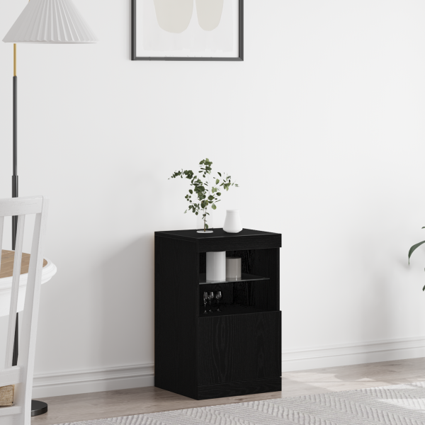 Aparador con luces LED madera roble negro 41x37x67 cm D
