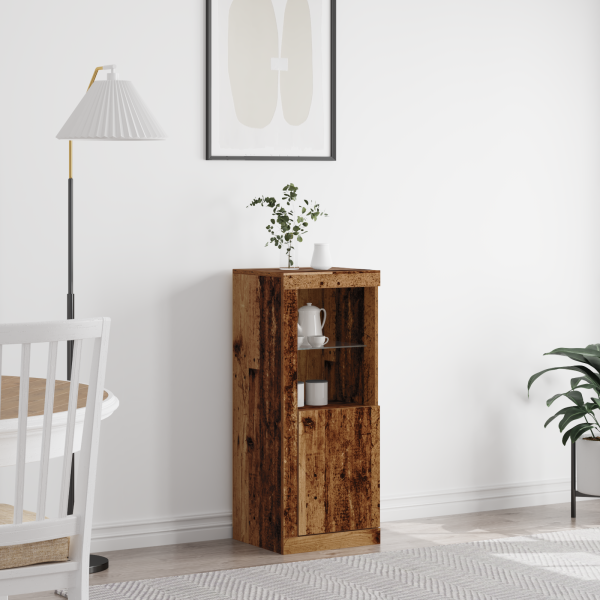 Aparador con luces LED madera envejecida 41x37x100 cm D