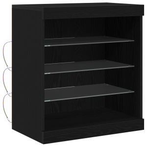 Aparador con luces LED madera roble negro 60.5x37x67 cm H