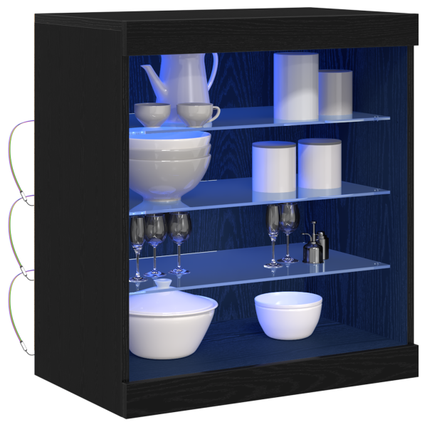 Aparador con luces LED madera roble negro 60.5x37x67 cm M 3