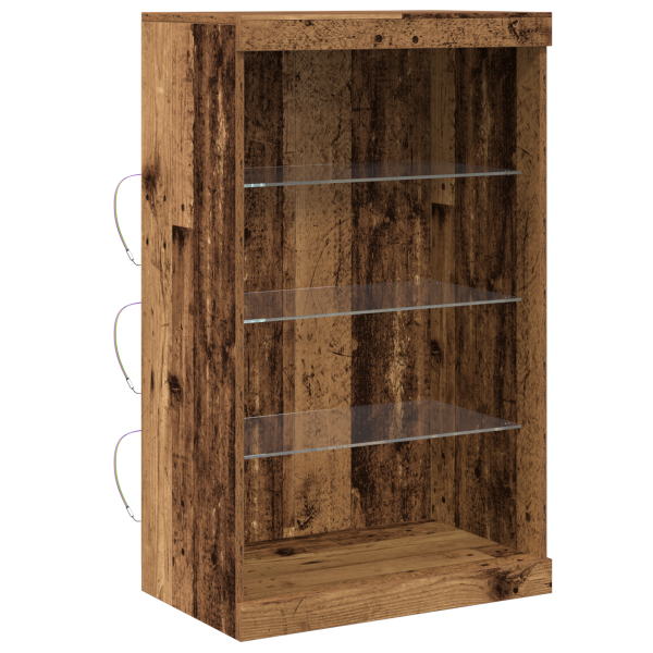 Aparador con luces LED madera envejecida 60.5x37x100 cm M 2