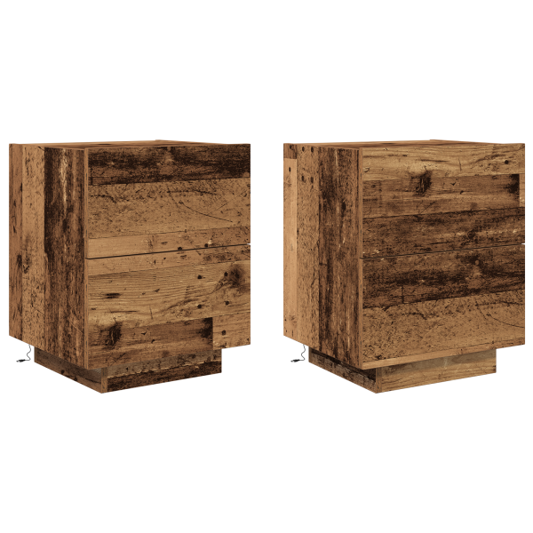 Mesitas de noche luces LED 2 uds madera envejecida 45x40x55 cm M 2