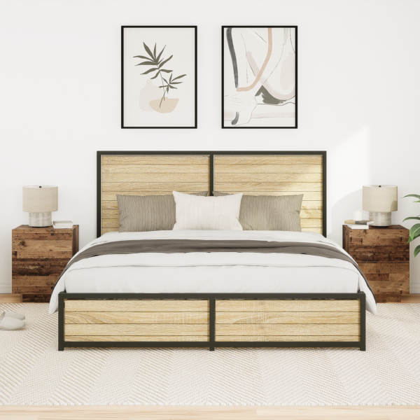 Cômodas  com Luzes LED 2 pcs Madeira Antiga 45x40x55 cm M 5