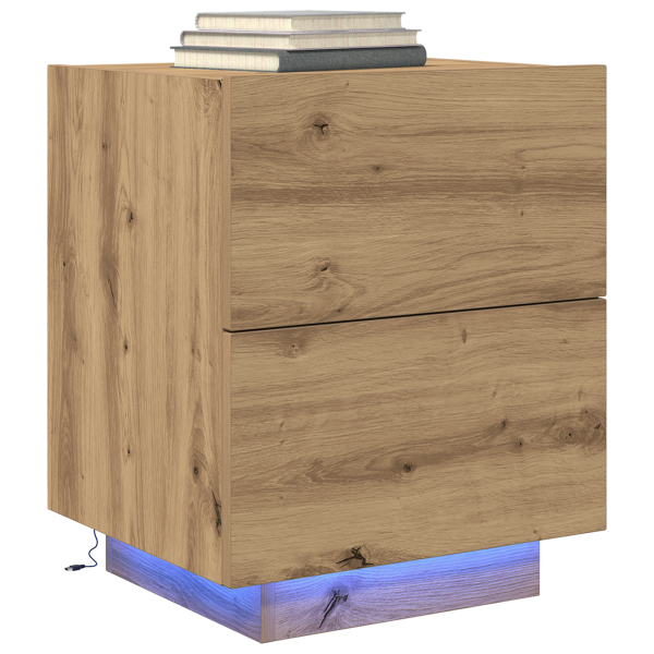 Mesita de noche con luces LED madera roble artisan 45x40x55 cm M 3