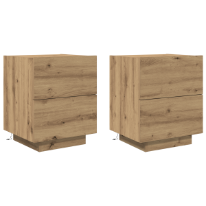 Camas de cabeceira  com luzes LED 2 pcs Carvalho Artesanal 45x40x55 cm H