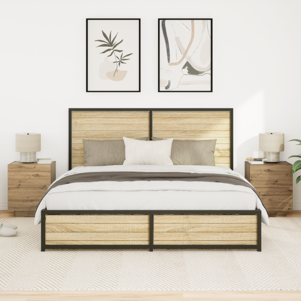 Mesitas de noche luces LED 2 uds roble artisan 45x40x55 cm M 5