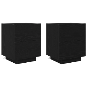 Cabinet de Noche con Luces LED 2 pcs Roble Negro 45x40x55 cm H