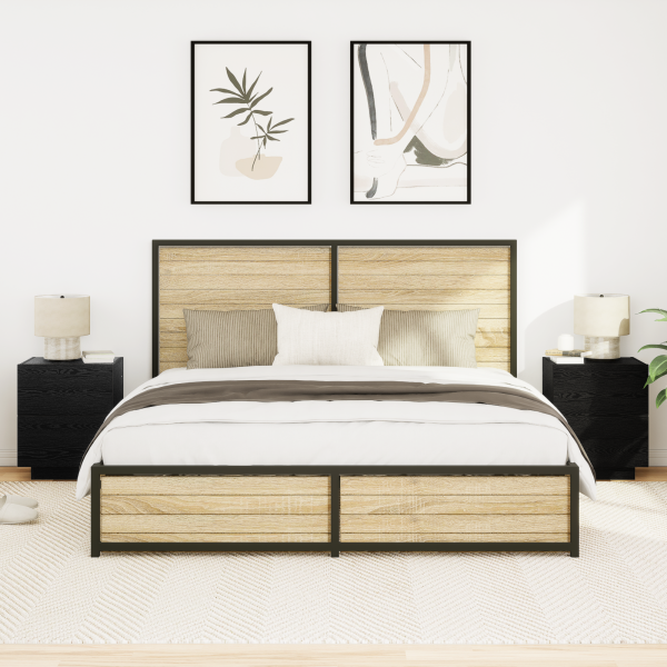 Cabinet de Noche con Luces LED 2 pcs Roble Negro 45x40x55 cm M 5