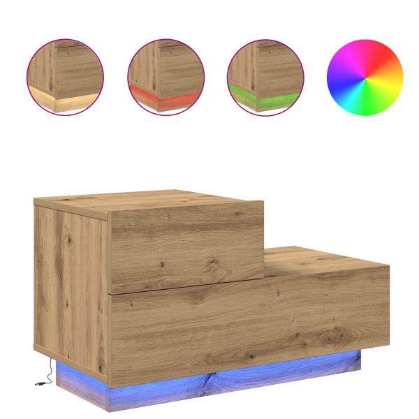 Mesa de Cabeceira  com Luzes LED Carvalho Artesanal 100x36x49 cm M 4