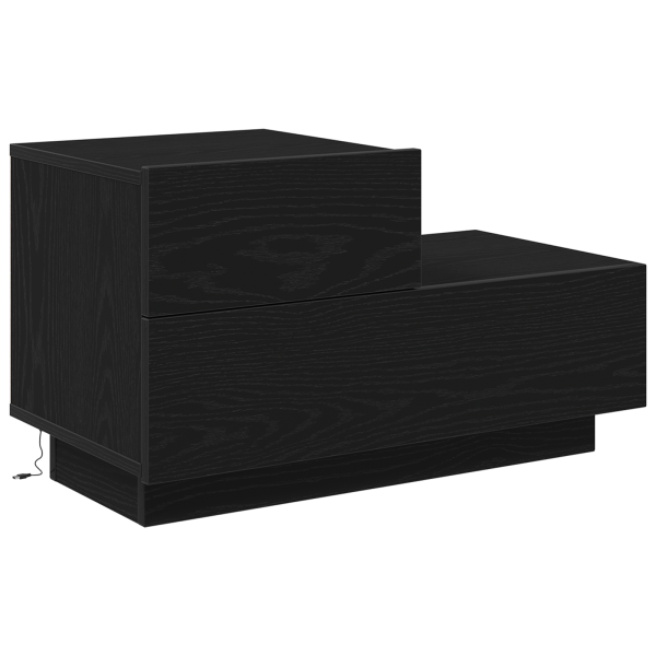 Mesita de noche con luces LED madera roble negro 100x36x49 cm M 2