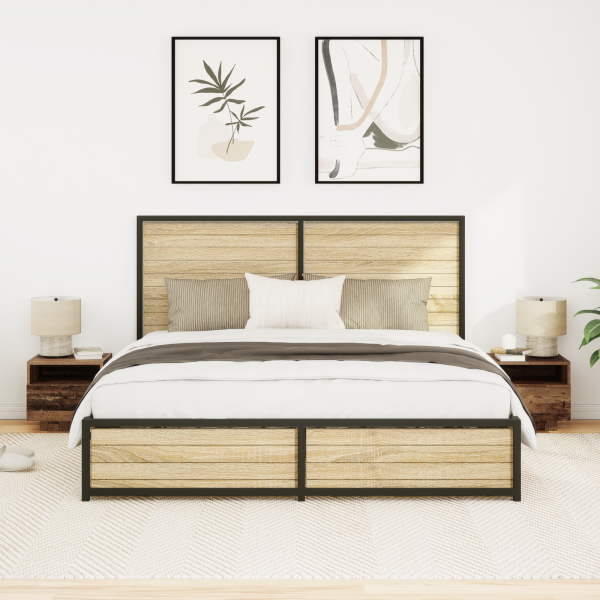 Camas de cabeceira  com luzes LED 2 pcs Madeira antiga 40x39x37 cm M 5