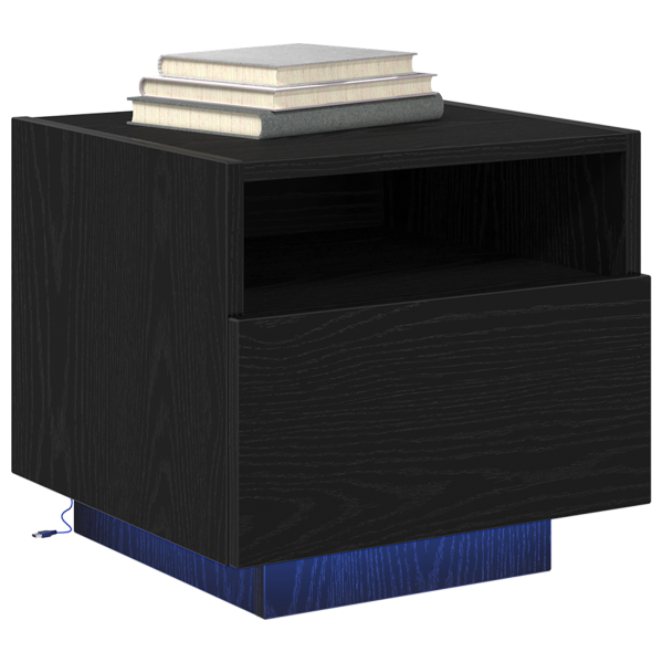 Mesita de noche con luces LED madera roble negro 40x39x37 cm M 3