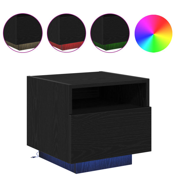 Mesita de noche con luces LED madera roble negro 40x39x37 cm M 4