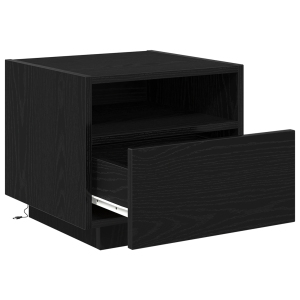 Mesita de noche con luces LED madera roble negro 40x39x37 cm M 5
