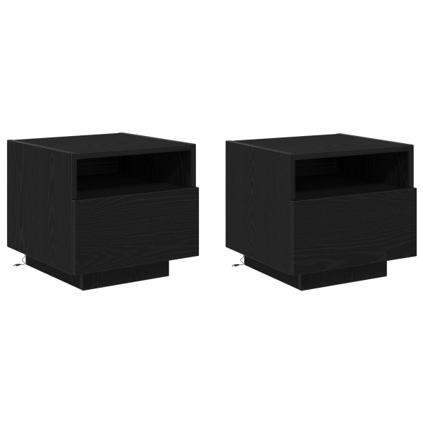 Mesitas de noche con luces LED 2 uds roble negro 40x39x37 cm M 2