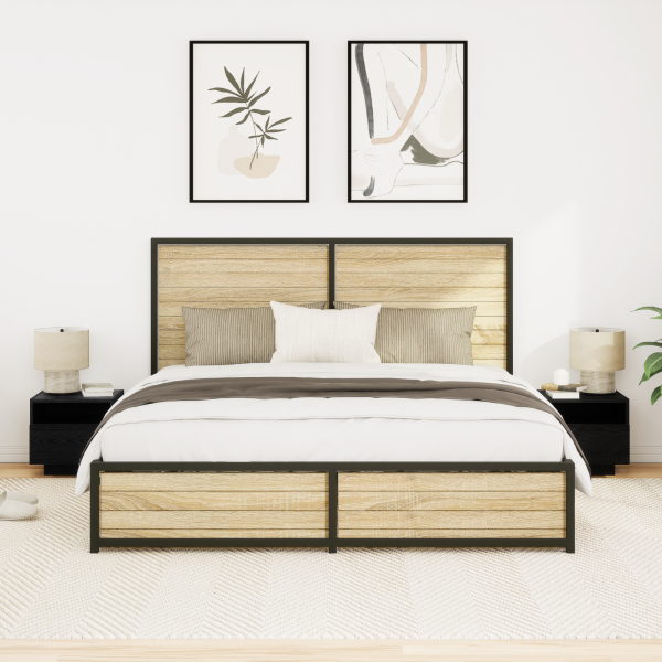 Mesitas de noche con luces LED 2 uds roble negro 40x39x37 cm M 5