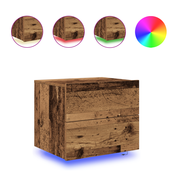 Mesitas de noche de pared 2 uds con luz LED madera envejecida M 4