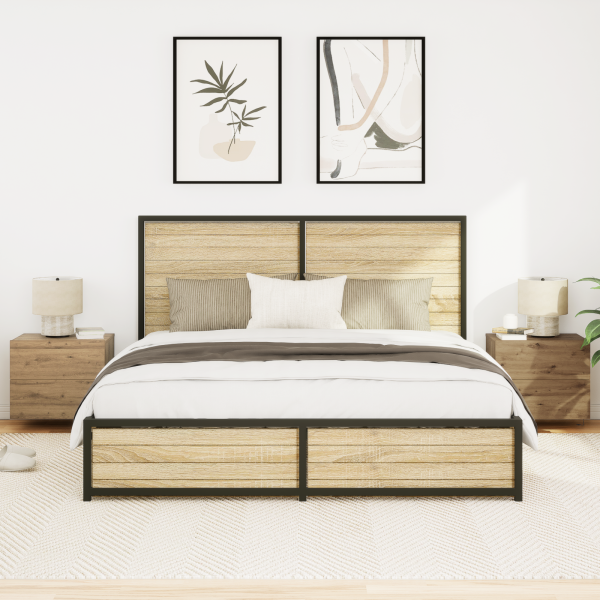 Mesitas de noche de pared 2 uds con luz LED roble artisan M 5